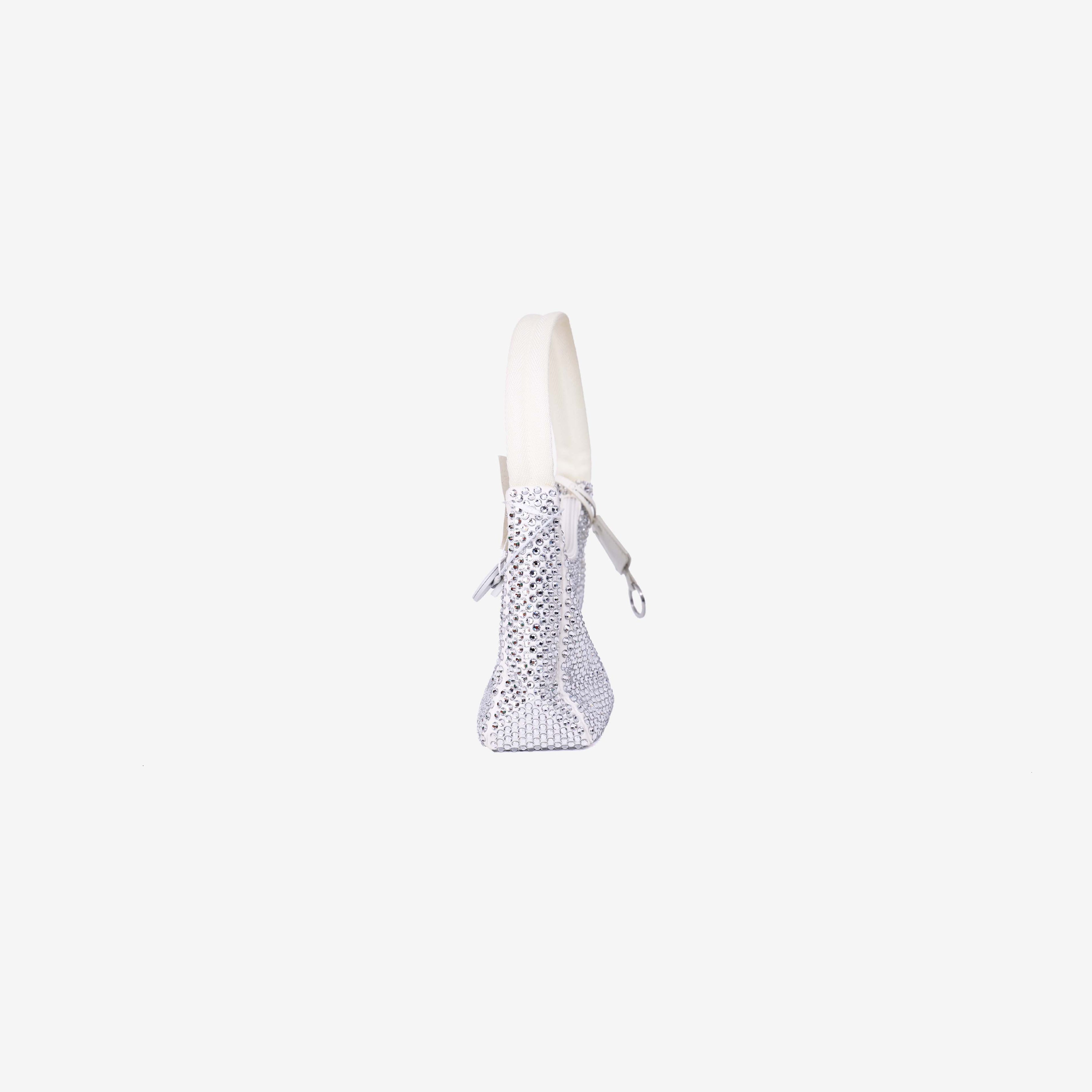 Prada Crystal Shoulder Bag in White Crystal Embellished Canvas side view
