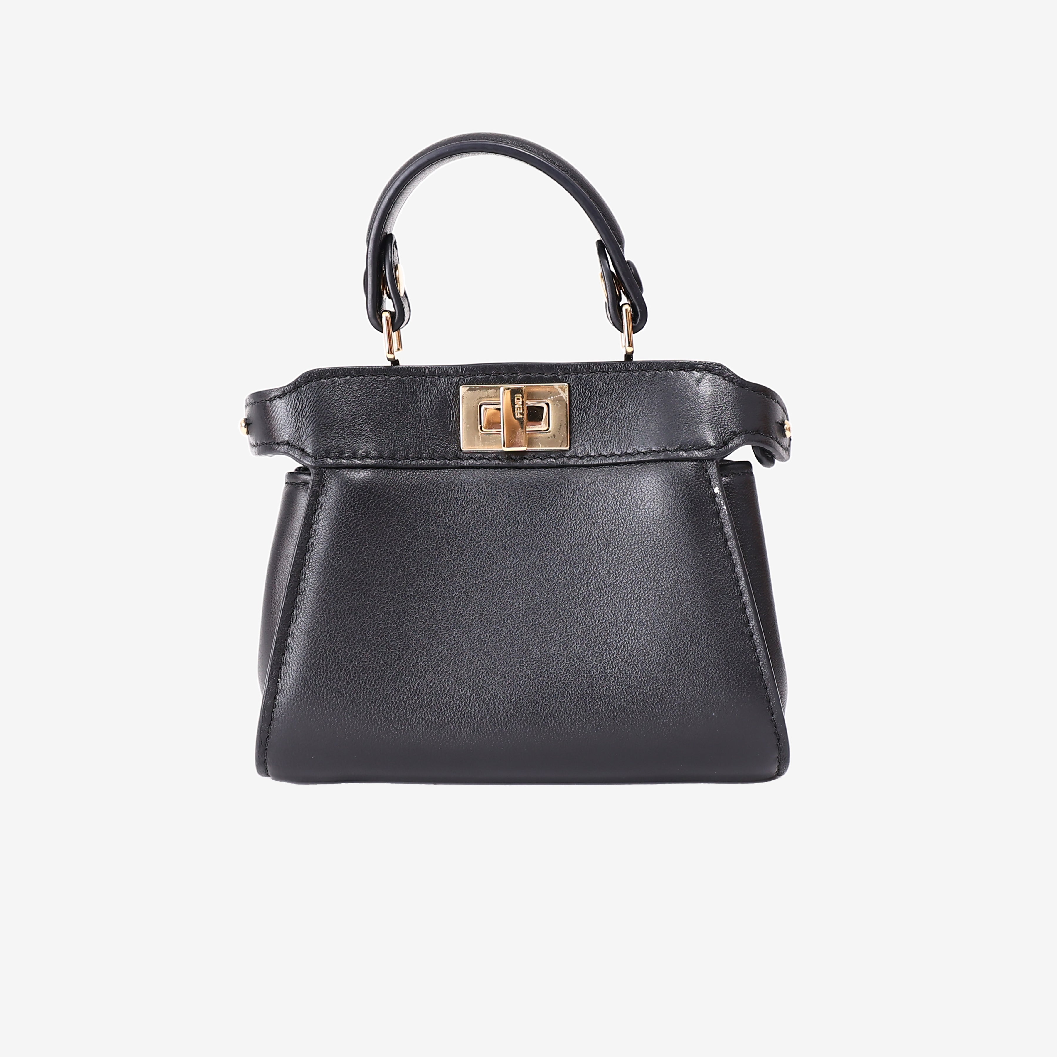 Fendi Peekaboo Mini Handbag in Black Leather with Gold Hardware back view