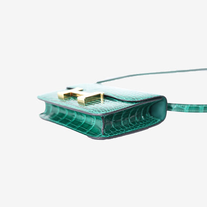 Hermès Micro Constance 14 in Vert Émeraude Matte Porosus Crocodile with Gold Hardware