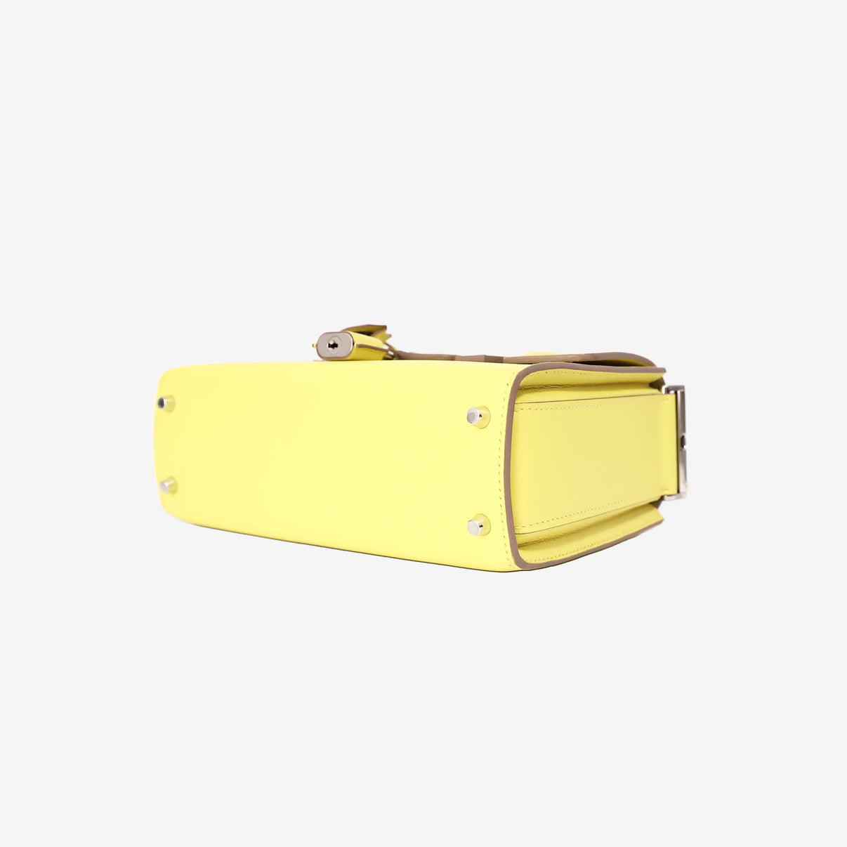 Hermès New Drag 22 in Lime Yellow Evercolor Leather with Palladium Hardware bottom side view