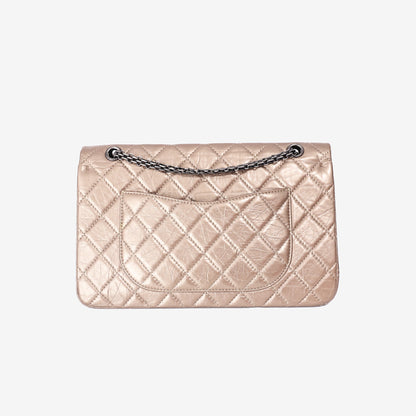 Chanel 2.55 Reissue Maxi Double Flap Bag in Metallic Champagne Lambskin Leather with Ruthenium Hardware