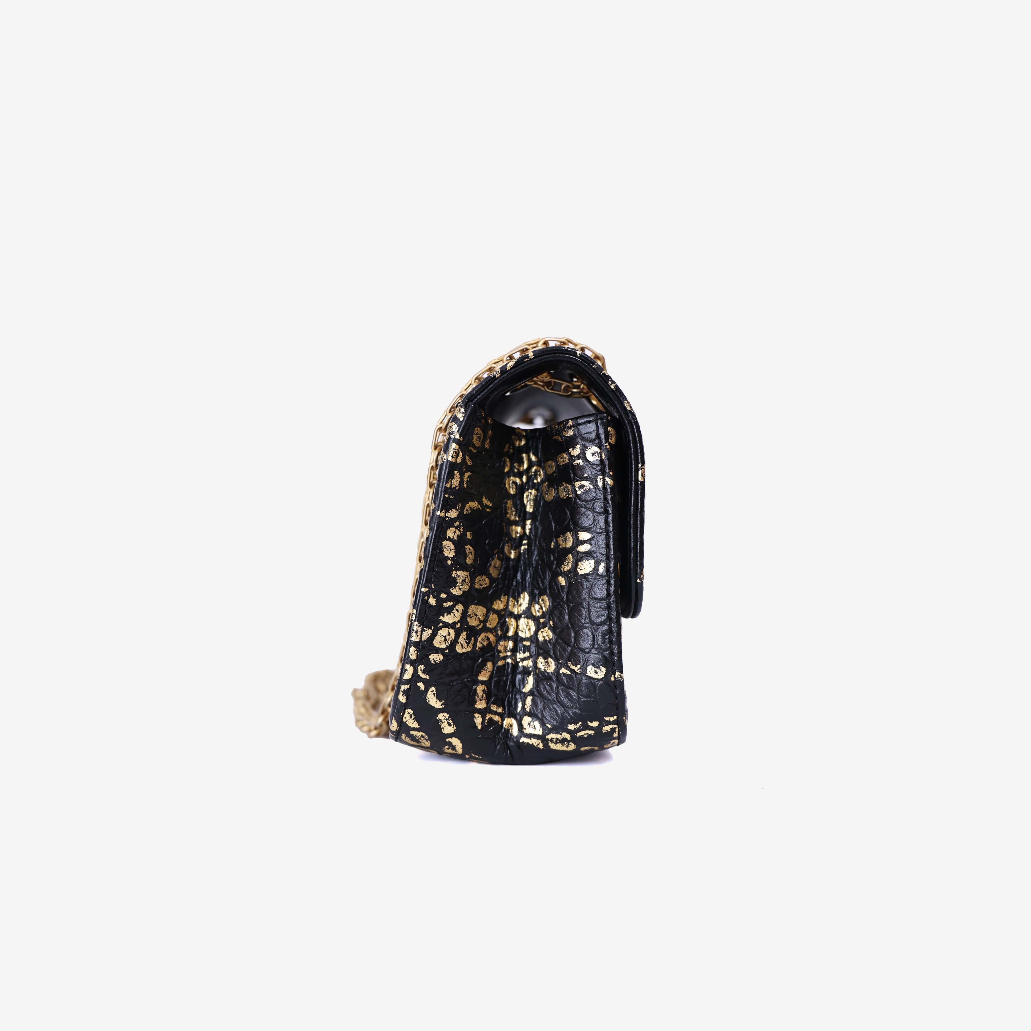 Chanel 2.55 Reissue 224 Graffiti Bag in Black Croc-Embossed Calfskin Leather with Gold Hardware side view
