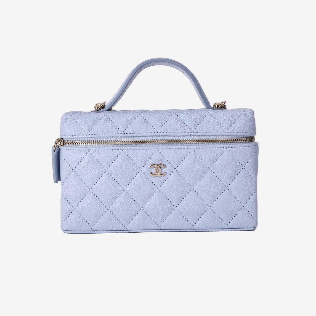 Chanel 26A Vanity Case in Blue Caviar Leather with Gold Hardware