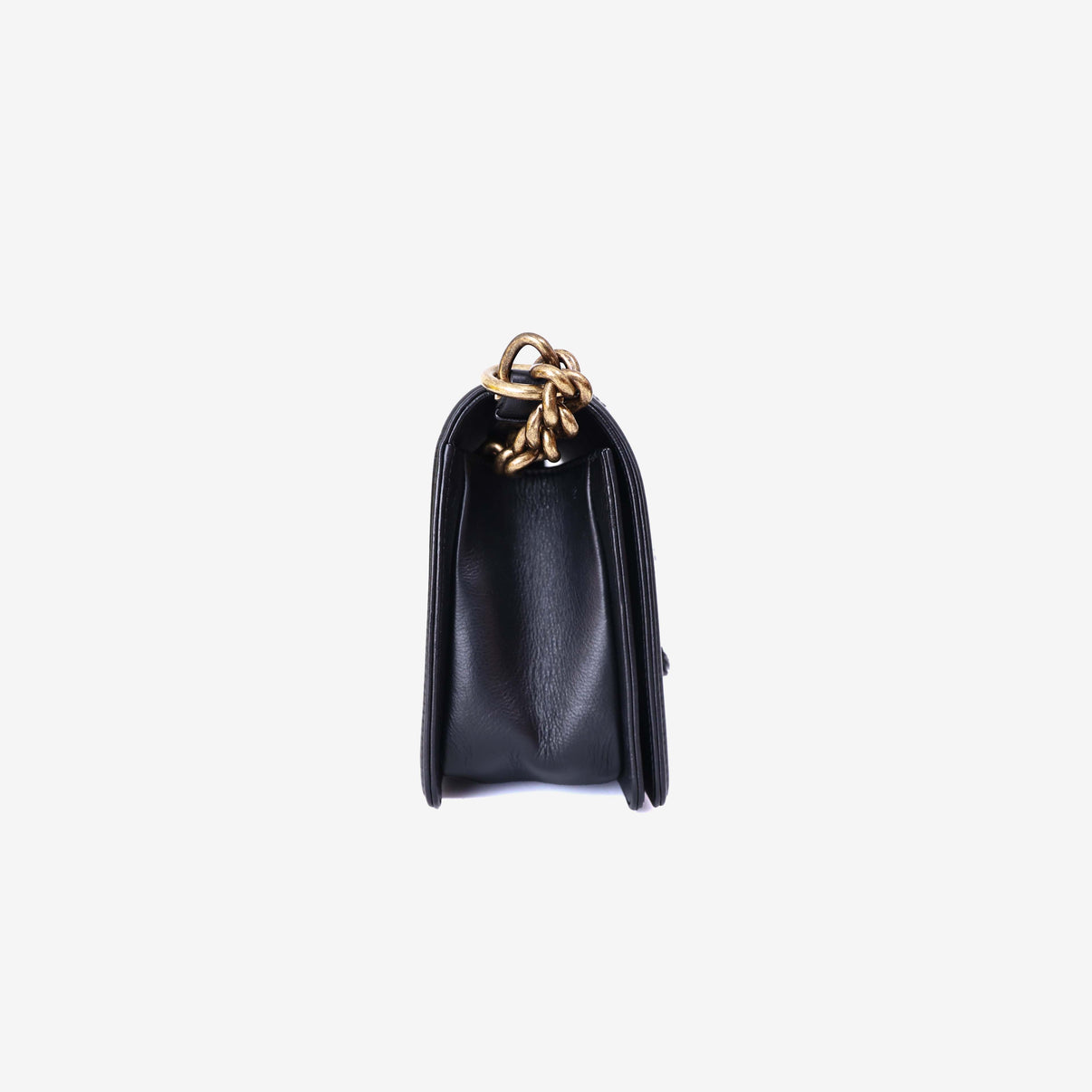 Chanel Boy Bag in Black Pony Hair Leather with Gold Hardware side view