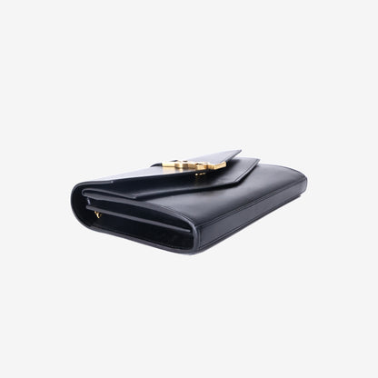 Saint Laurent Monogram Sulpice Chain Wallet in Black Calfskin Leather with Gold Hardware