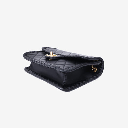 Chanel Braided Edge Flap Bag in Black Lambskin Leather with Gold Hardware