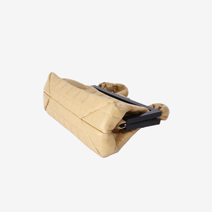 Chanel Chocolate Bar Frame Bag in Beige Lambskin Leather with Silver Hardware
