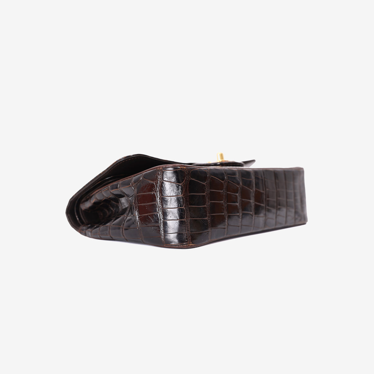 Chanel Timeless Classic Double Flap Small in Black Shiny Alligator Leather with Gold Hardware bottom side view