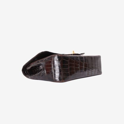 Chanel Timeless Classic Double Flap Small in Black Shiny Alligator Leather with Gold Hardware bottom side view