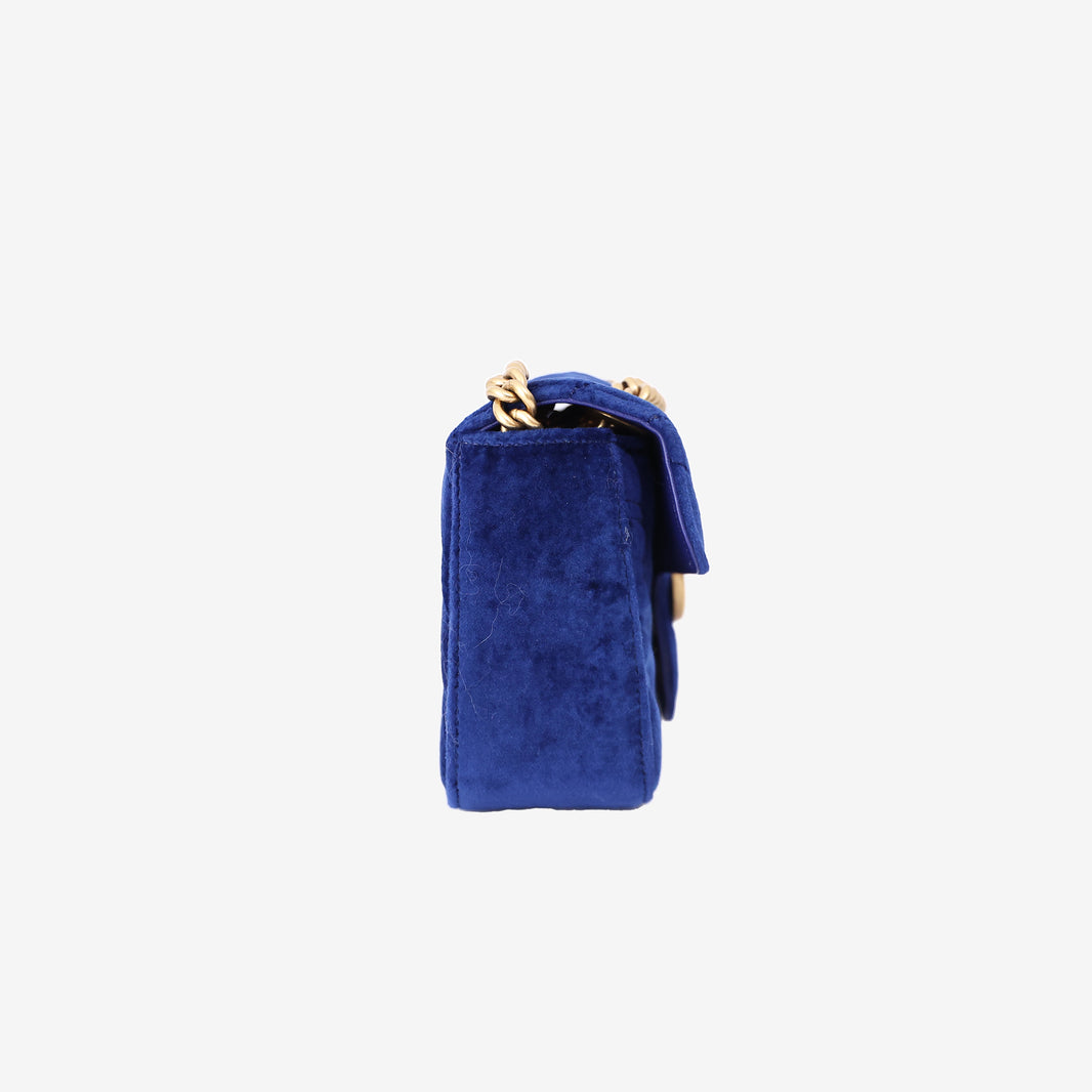 Gucci Chevron Bag in Blue Velvet with Gold Hardware (Contact to Enquire)