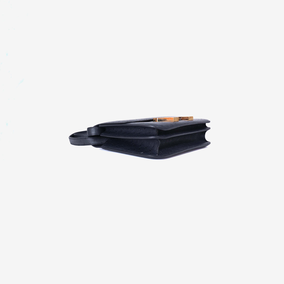 Hermès Constance 24 in Noir Ostrich Leather with Gold Hardware bottom side view