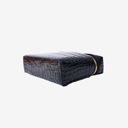Chanel 26B Vanity Case with Chain in Black Crocodile-Embossed Calfskin Leather with Gold Hardware