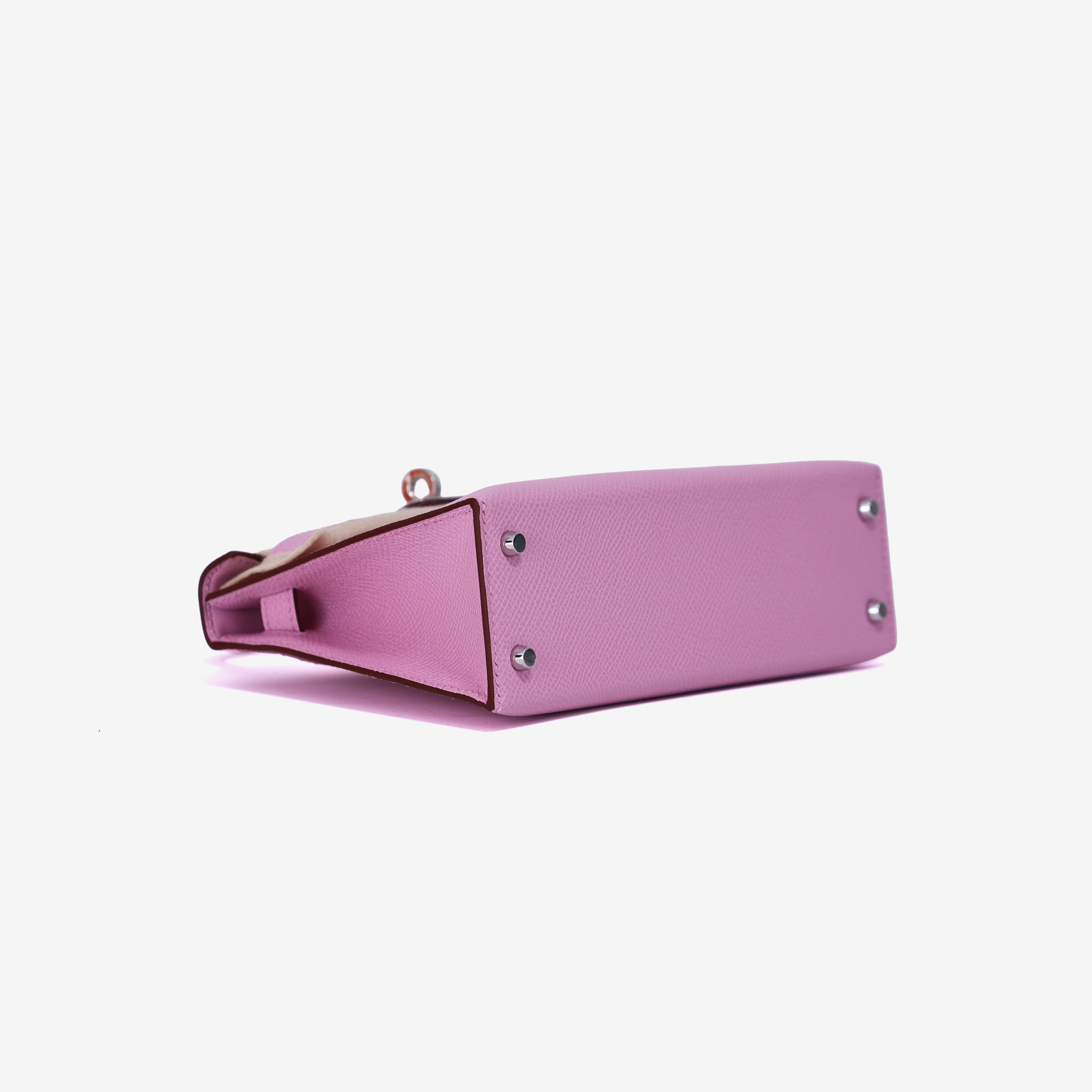 Hermès Mini Kelly 20 in Mauve Sylvestre Epsom Leather with Palladium Hardware bottom side view