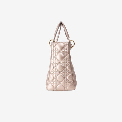 Dior Medium Lady Dior Handbag in Metallic Champagne Gold Cannage Quilted Lambskin with Gold Hardware