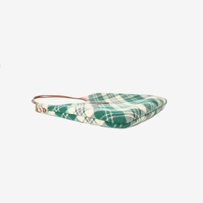 Miu Miu Ivy Tartan Tote in Green Canvas with Leather Trim