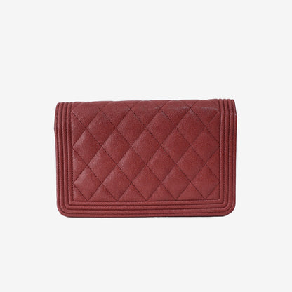 Chanel Boy Wallet on Chain in Burgundy Caviar Leather with Gold Hardware