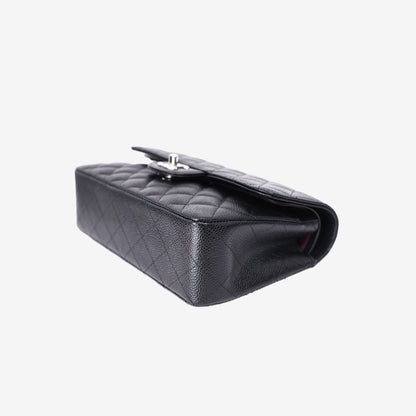 Chanel Small Classic Flap Bag in Black Caviar Leather with Silver Hardware