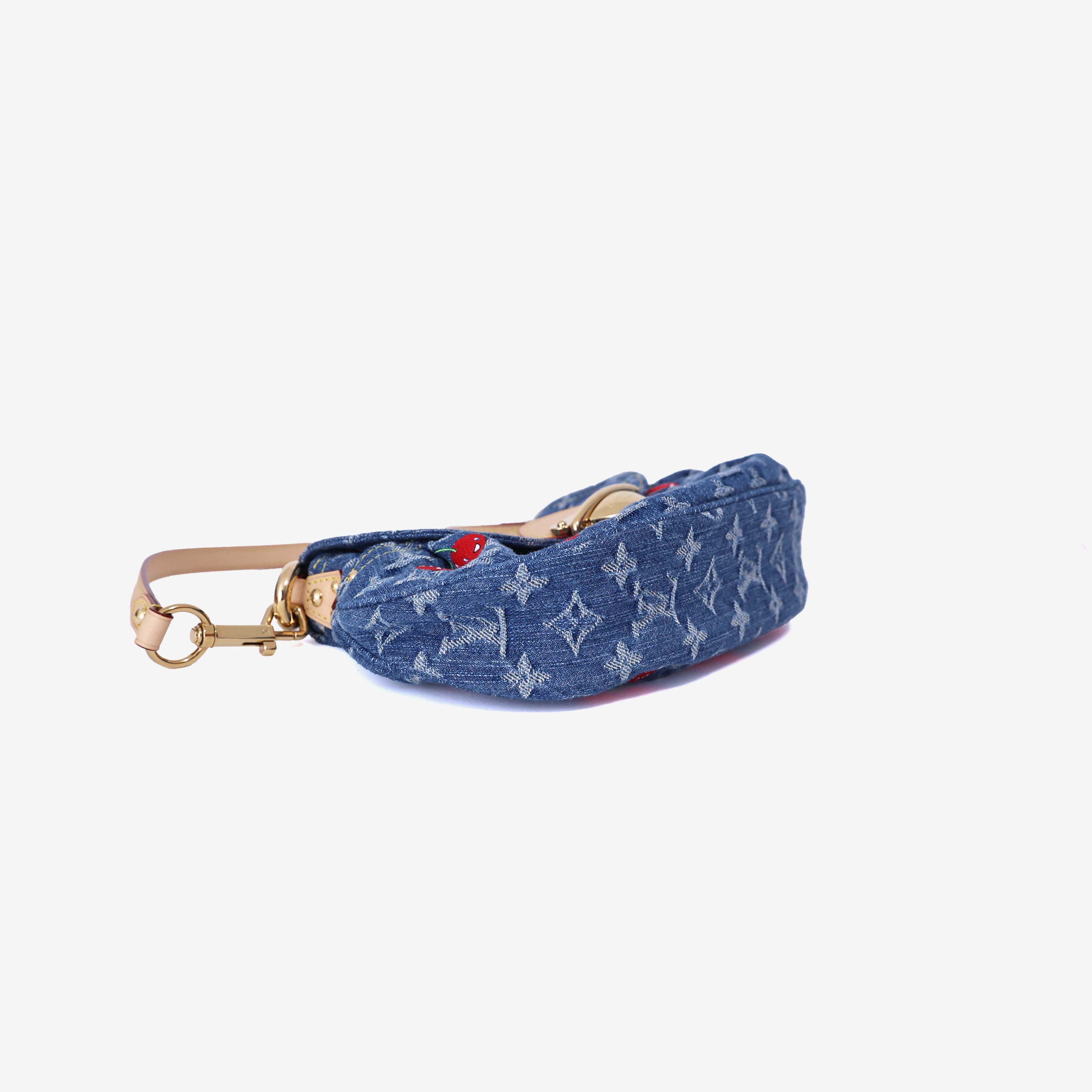 Louis Vuitton x Takashi Murakami Sunset Bag in Monogram Denim Cerises with Gold Hardware bottom side view