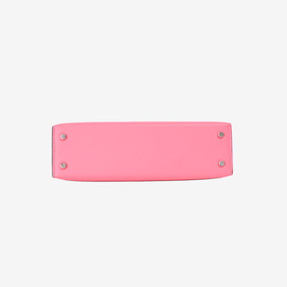 Hermès Mini Kelly 20 in Rose Azalée Epsom Leather with Palladium Hardware bottom view