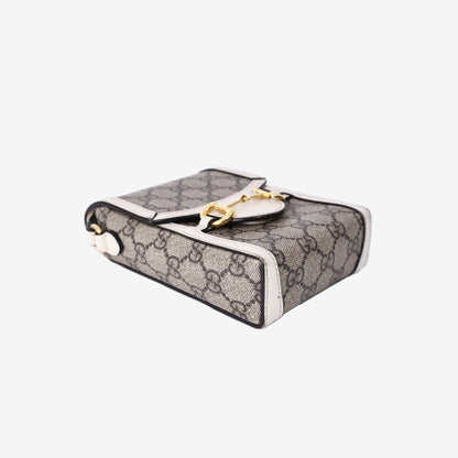 Gucci Horsebit 1955 Mini Bag in Beige GG Supreme Canvas/White Azalea Calfskin Leather