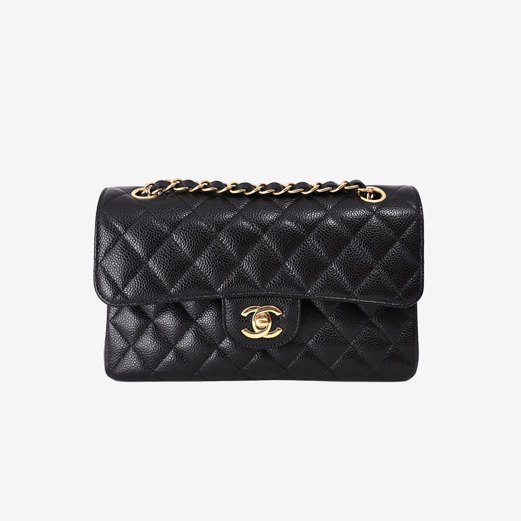 Chanel Small Classic Double Flap Bag in Black Caviar Leather with Gold Hardware