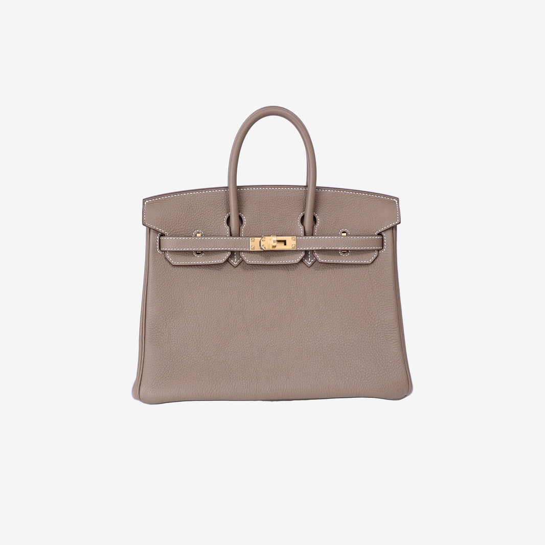 Hermès Birkin 25 in Etoupe Togo Leather with Gold Hardware front view