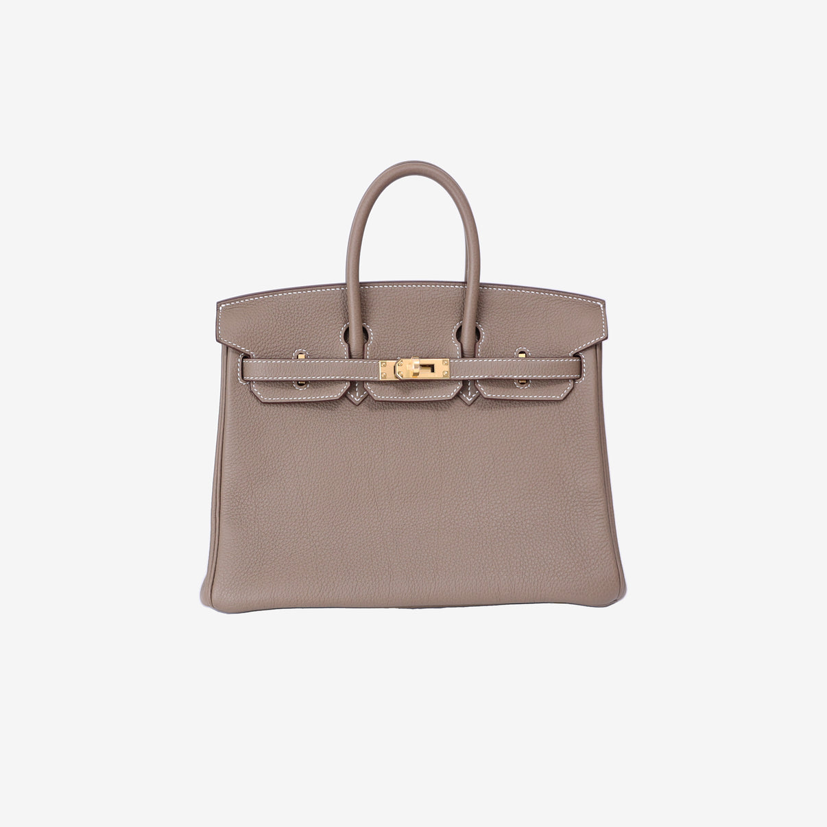 Hermès Birkin 25 in Etoupe Togo Leather with Gold Hardware front view
