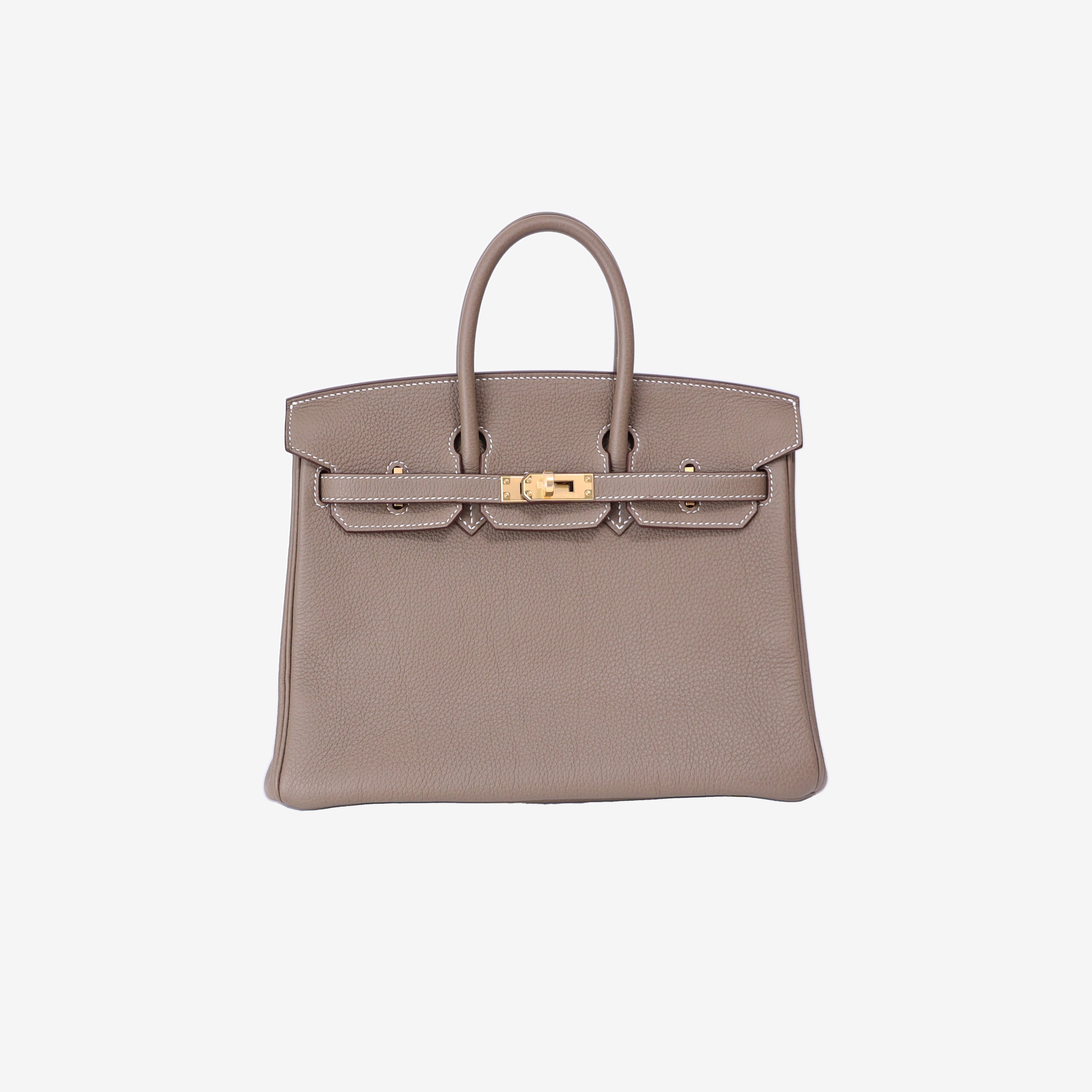 Hermès Birkin 25 in Etoupe Togo Leather with Gold Hardware front view