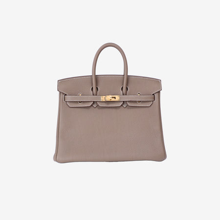 Hermès Birkin 25 in Etoupe Togo Leather with Gold Hardware front view