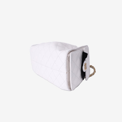 Chanel 25 Small Handbag in White Caviar Leather with Gold Hardware
