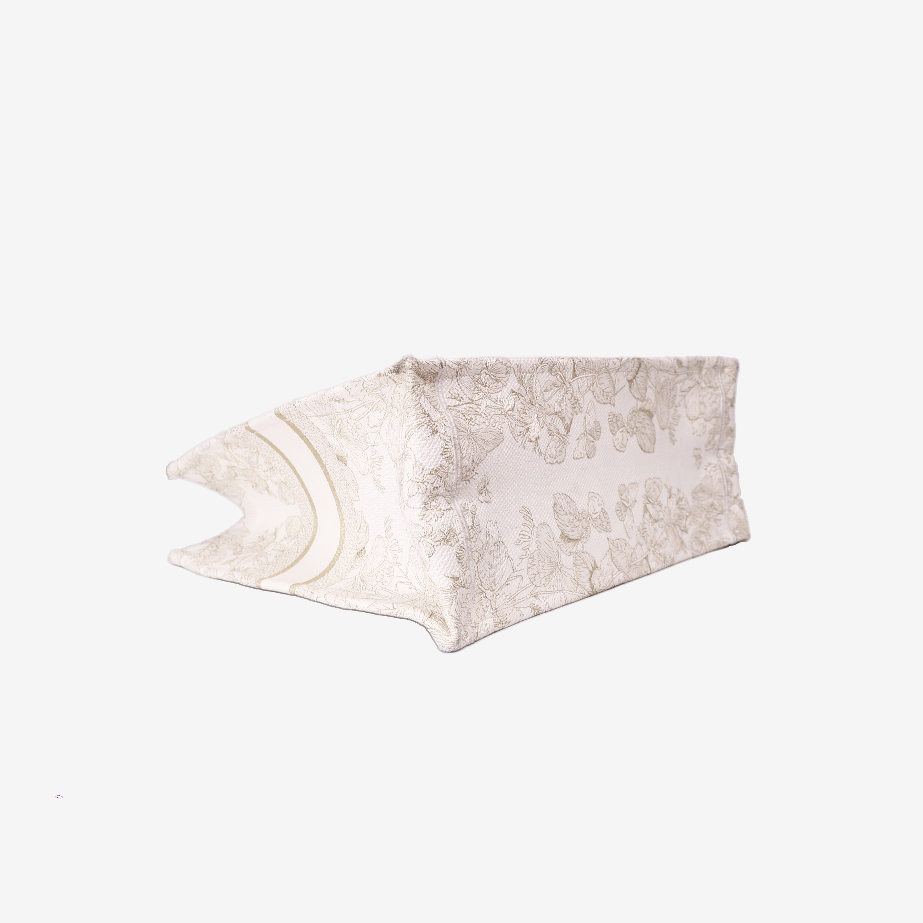 Dior Book Tote Medium in Latte Toile de Jouy Embroidered Cotton with Gold Detailing bottom side view