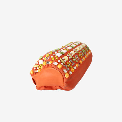 Chloé Vintage Canvas Bag in Orange with Silver Hardware and Beaded Detailing