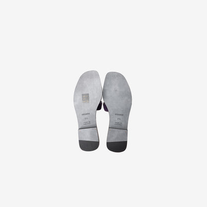 Hermès Oran Flat Sandals in Violet Foncé with Black Calfskin Leather Soles (Size 37.5)