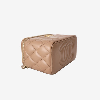 Chanel Vanity Case in Beige Quilted Lambskin Leather with Gold Hardware