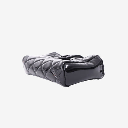 Chanel Patent Quilted Classic Pouch in Black Patent Leather with Silver Hardware
