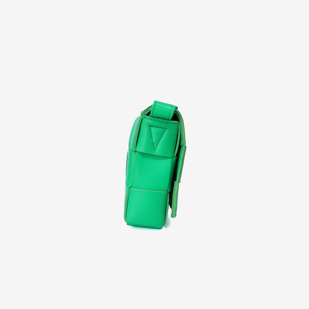Bottega Veneta Cassette Bag in Green Leather with Silver Hardware side view