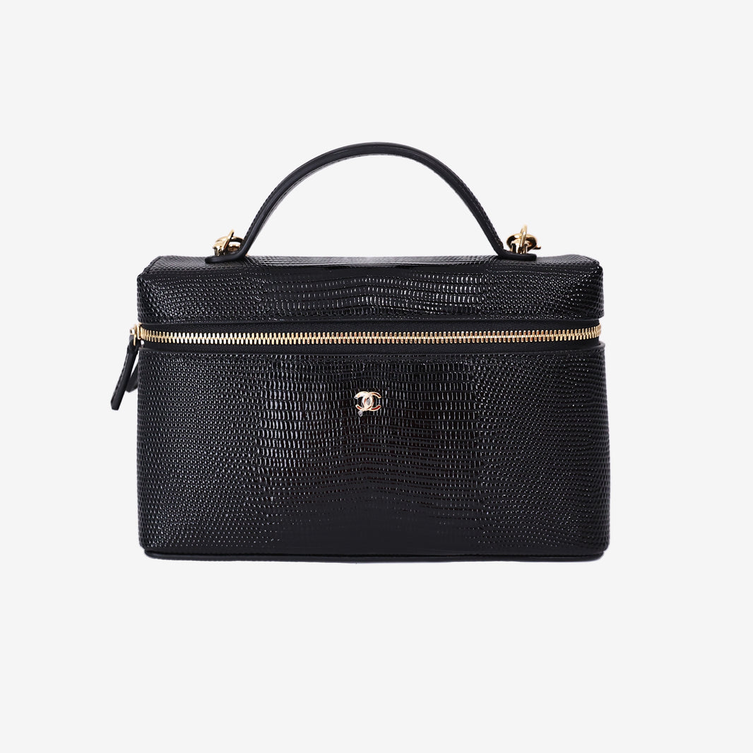 Chanel 26A Vanity Bag in Black Lizard Leather with Gold Hardware