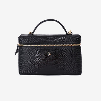 Chanel 26A Vanity Bag in Black Lizard Leather with Gold Hardware