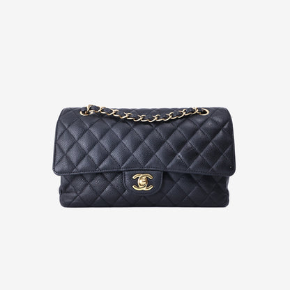Chanel Classic Medium Flap Bag in Black Caviar Leather with Gold Hardware