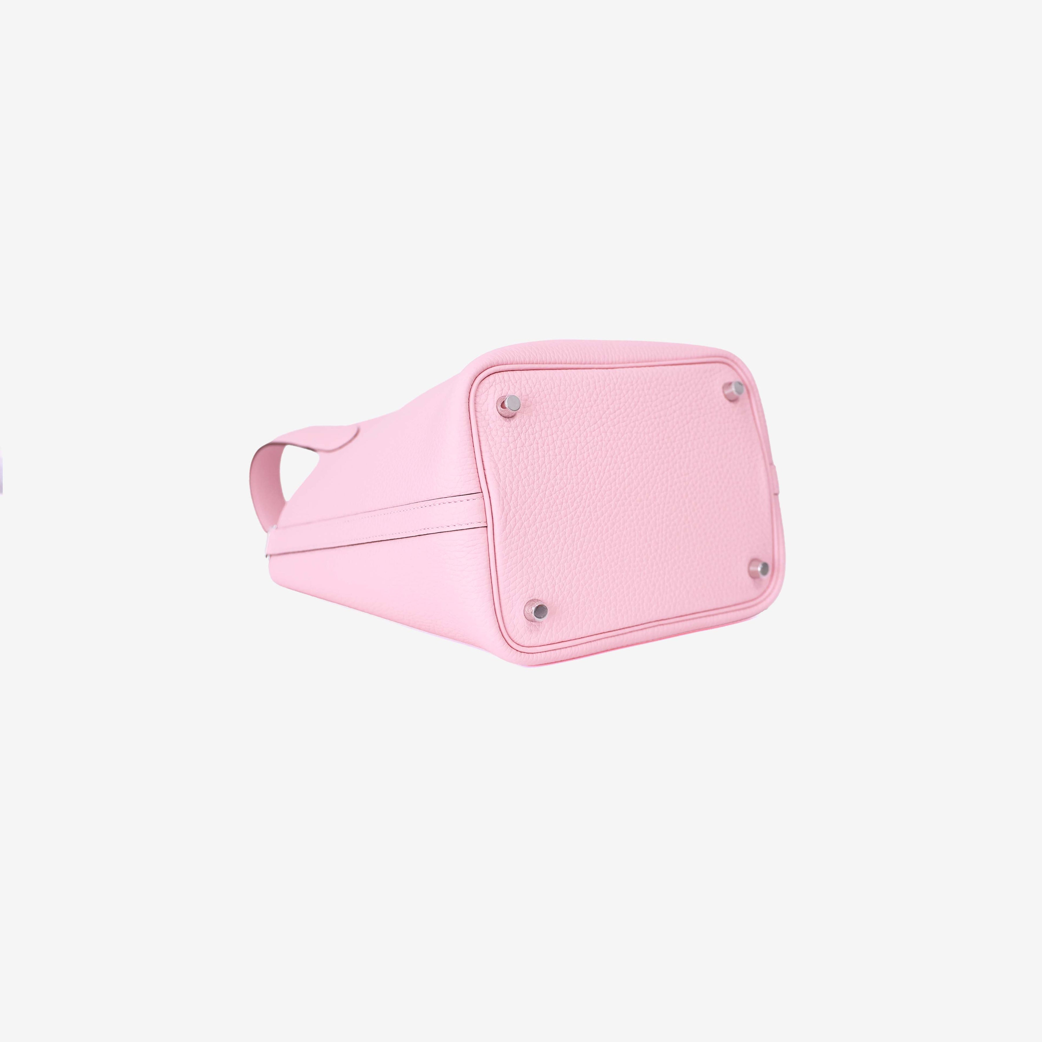 Hermès Picotin 18 in Rose Sakura Clemence Leather with Palladium Hardware bottom side view