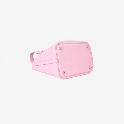Hermès Picotin 18 in Rose Sakura Clemence Leather with Palladium Hardware bottom side view
