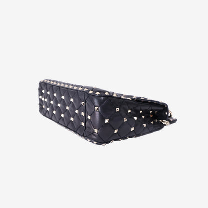 Valentino Garavani Rockstud Spike Handbag in Black Nappa Lambskin Leather with Gold Hardware