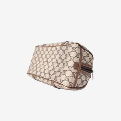 Gucci Vintage Boston Cylindrical Handbag in Beige GG Supreme Canvas and Leather with Gold Hardware