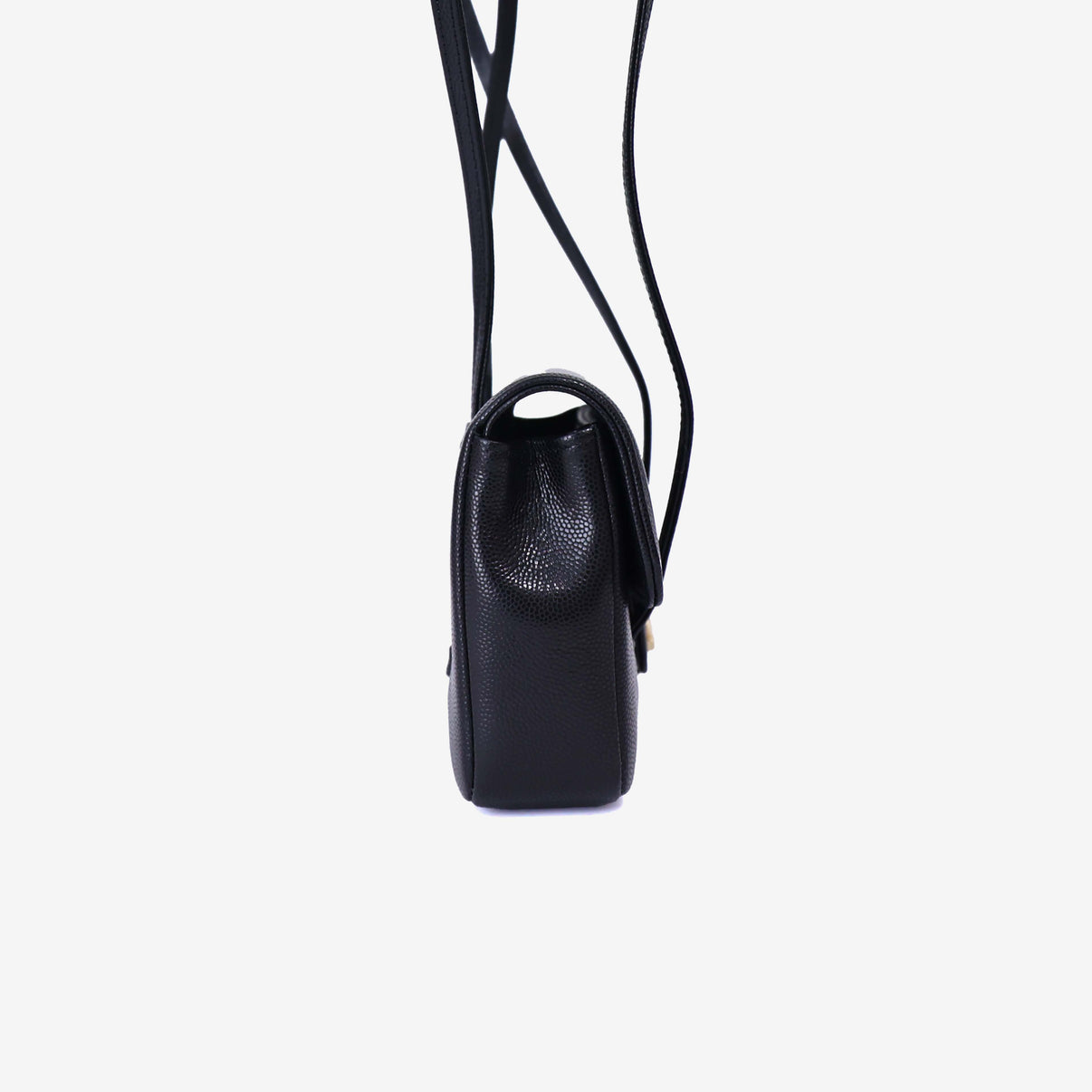 Chanel 26P Preppy Flap Mini Bag in Black Calfskin Leather with Gold Hardware side view