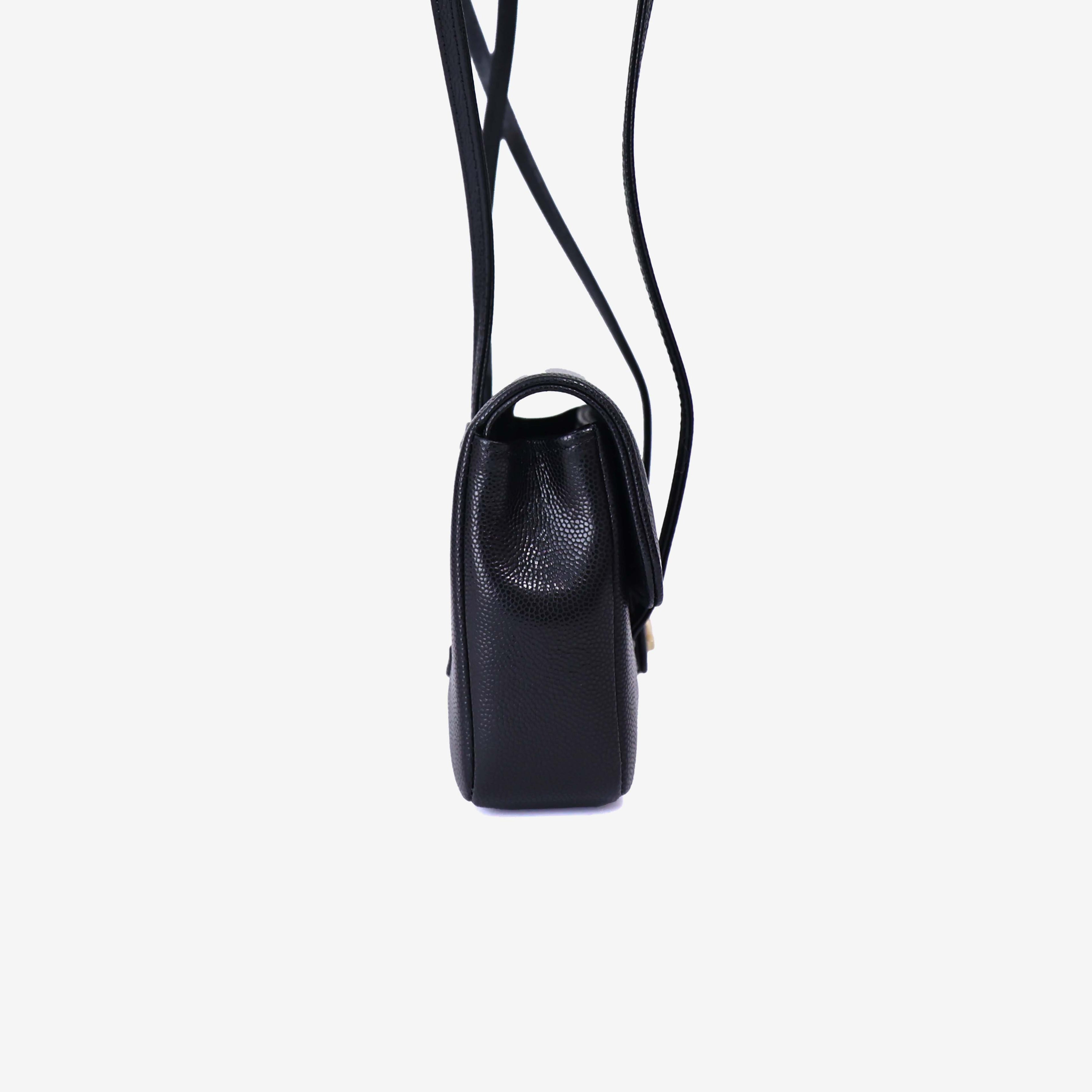 Chanel 26P Preppy Flap Mini Bag in Black Calfskin Leather with Gold Hardware side view