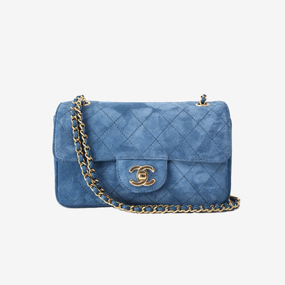 Chanel 26B Mini “Souplissimo” Flap Bag in Blue Suede with Gold Hardware