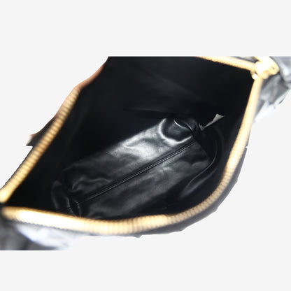 Bottega Veneta Wallace Mini Intrecciato Shoulder Bag in Black Leather with Gold Hardware