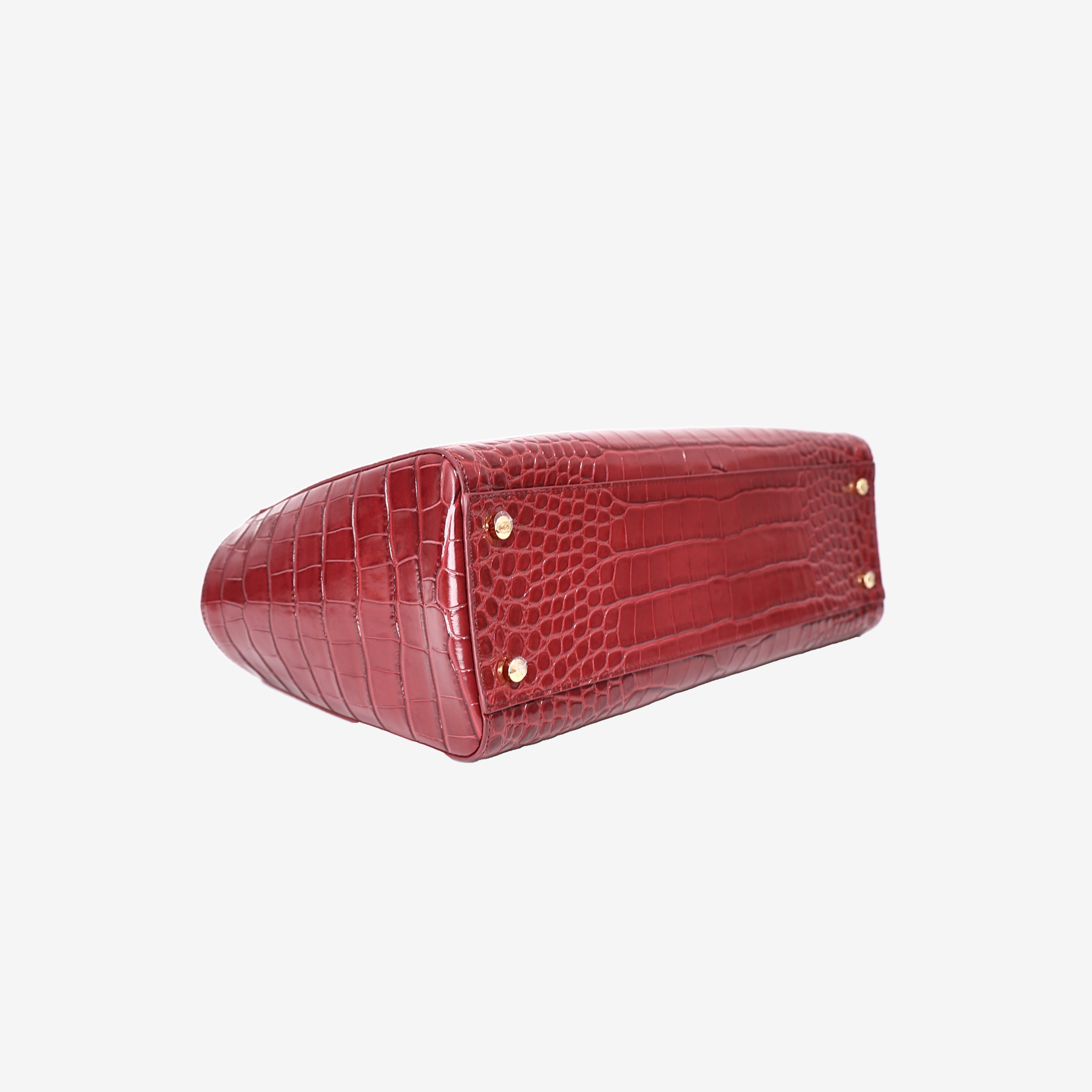 Chanel 26S Shopping Bag Small in Red Crocodile Leather with Gold Hardware bottom side view