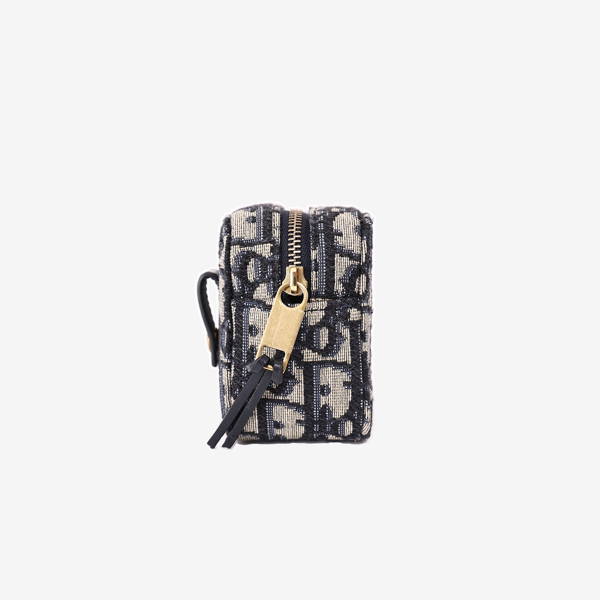 Dior Oblique Pouch in Navy and Beige Jacquard Canvas with Gold Hardware side view