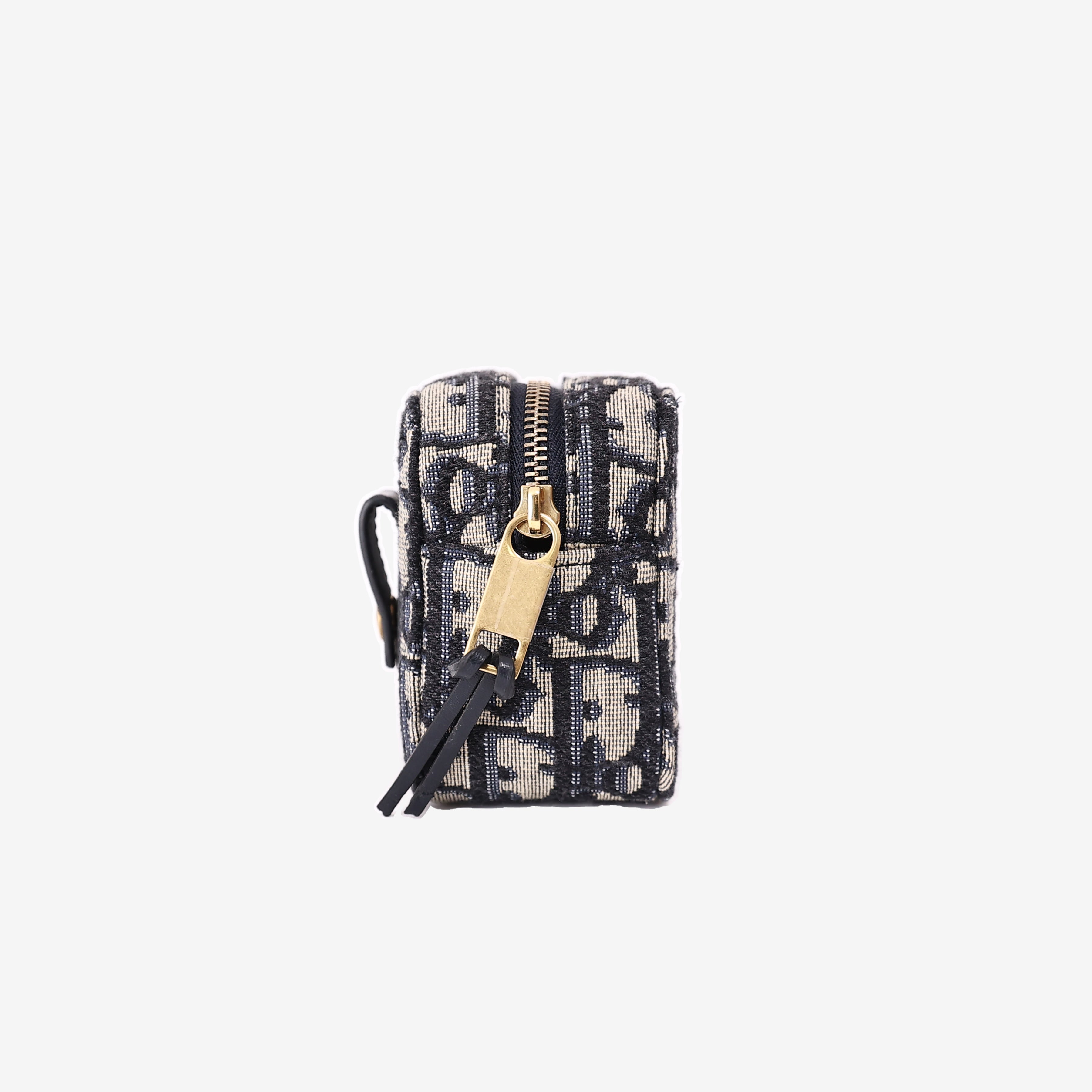 Dior Oblique Pouch in Navy and Beige Jacquard Canvas with Gold Hardware side view